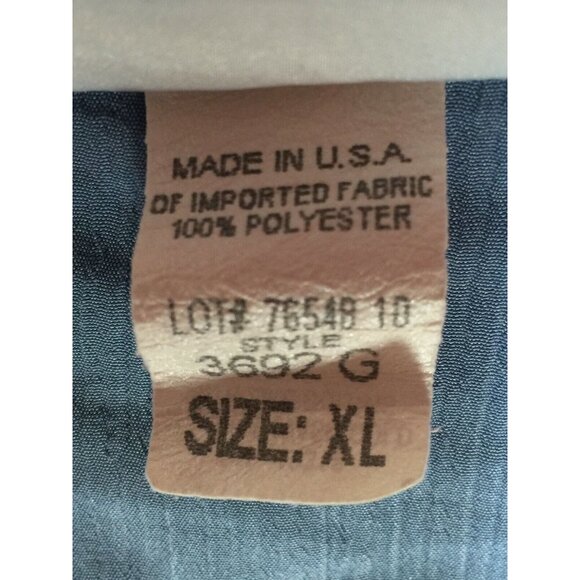 Vintage GW Division of Graff XL Blue V-Neck Button-Down Crinkle Top Short Sleeve - Picture 4 of 9